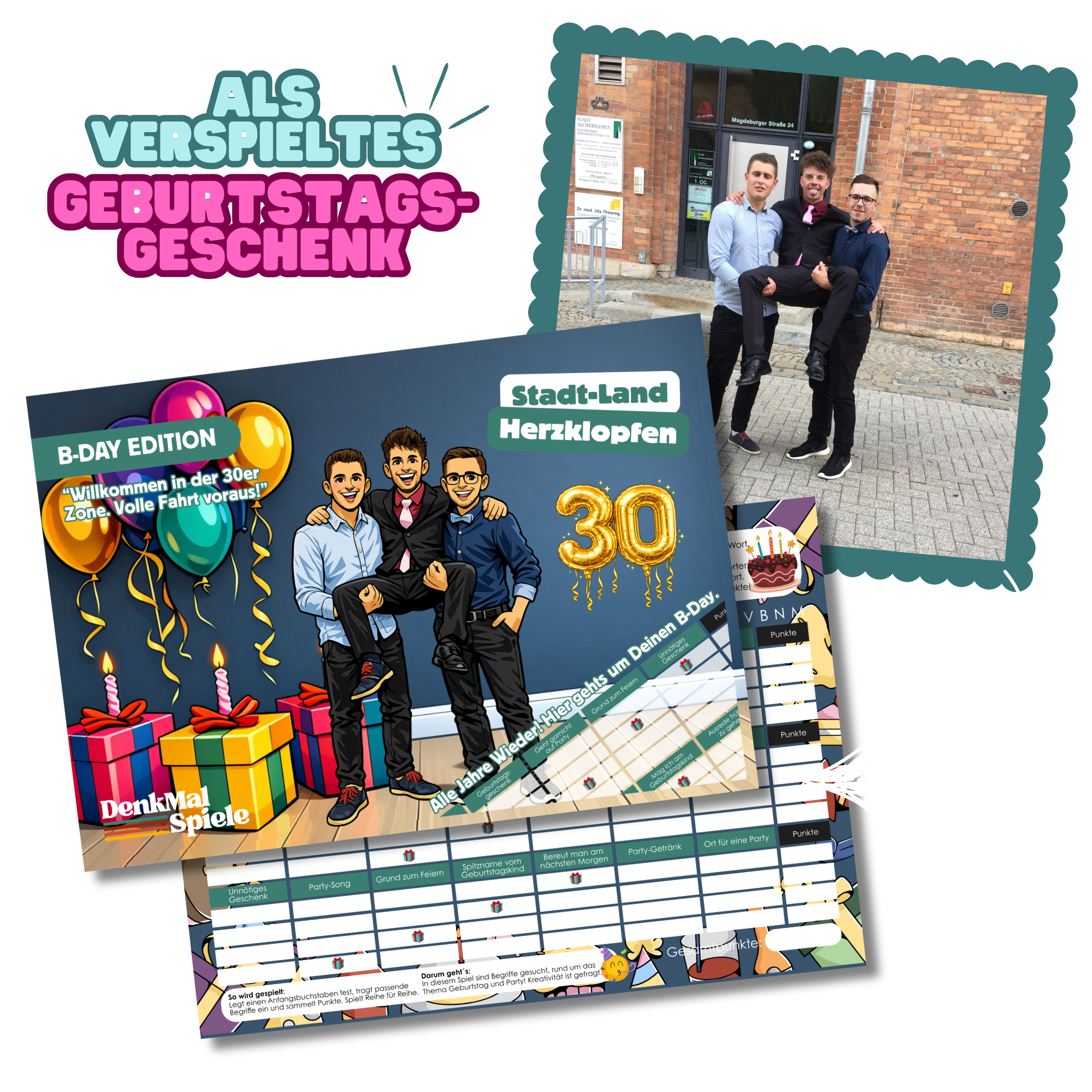 Stadt Land Fluss Spielblock mit personalisierten Comic Figuren