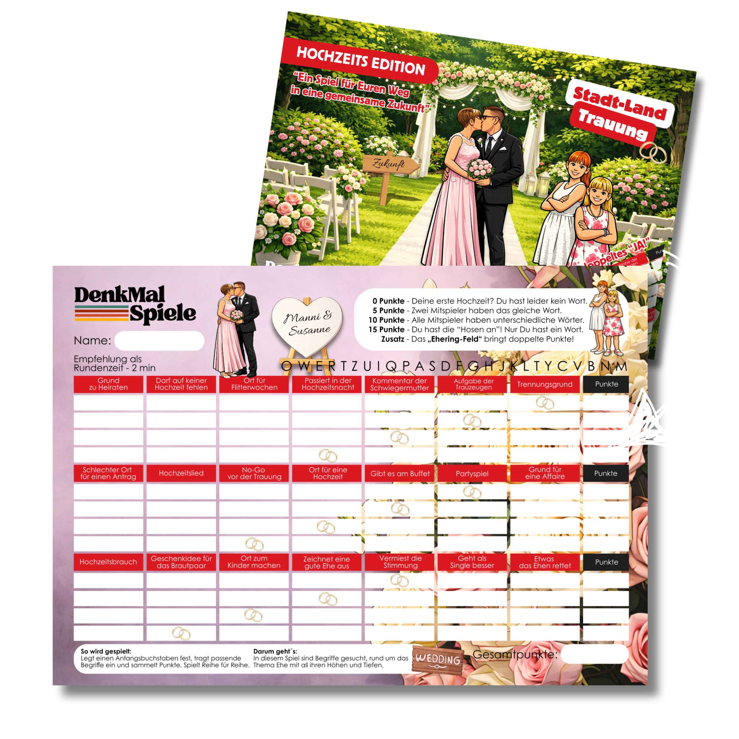 Stadt Land Fluss personalisiert mit Comic Figur