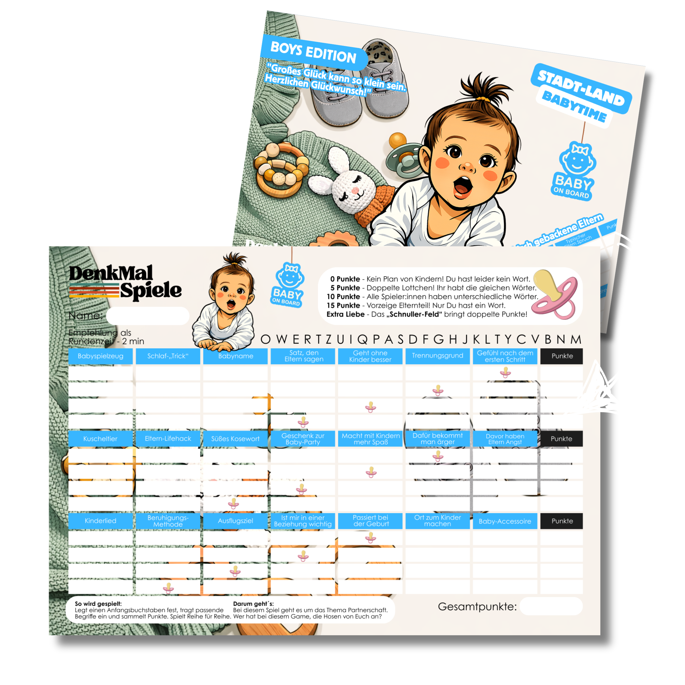 Stadt Land Fluss personalisiert mit Comic Figur