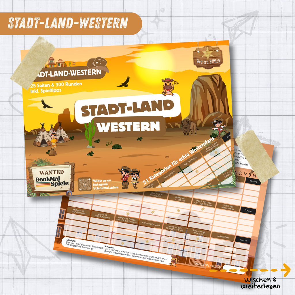 Stadt-Land-Western Spielblock | Stadt-Land-Fluss Wild West