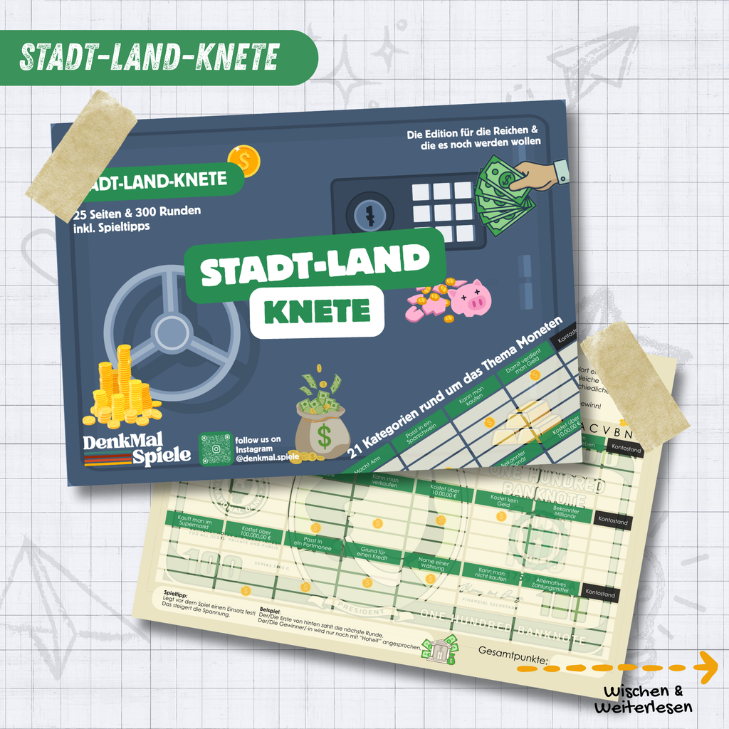 Stadt-Land-Knete Spielblock | Stadt-Land-Fluss Geld-Edition