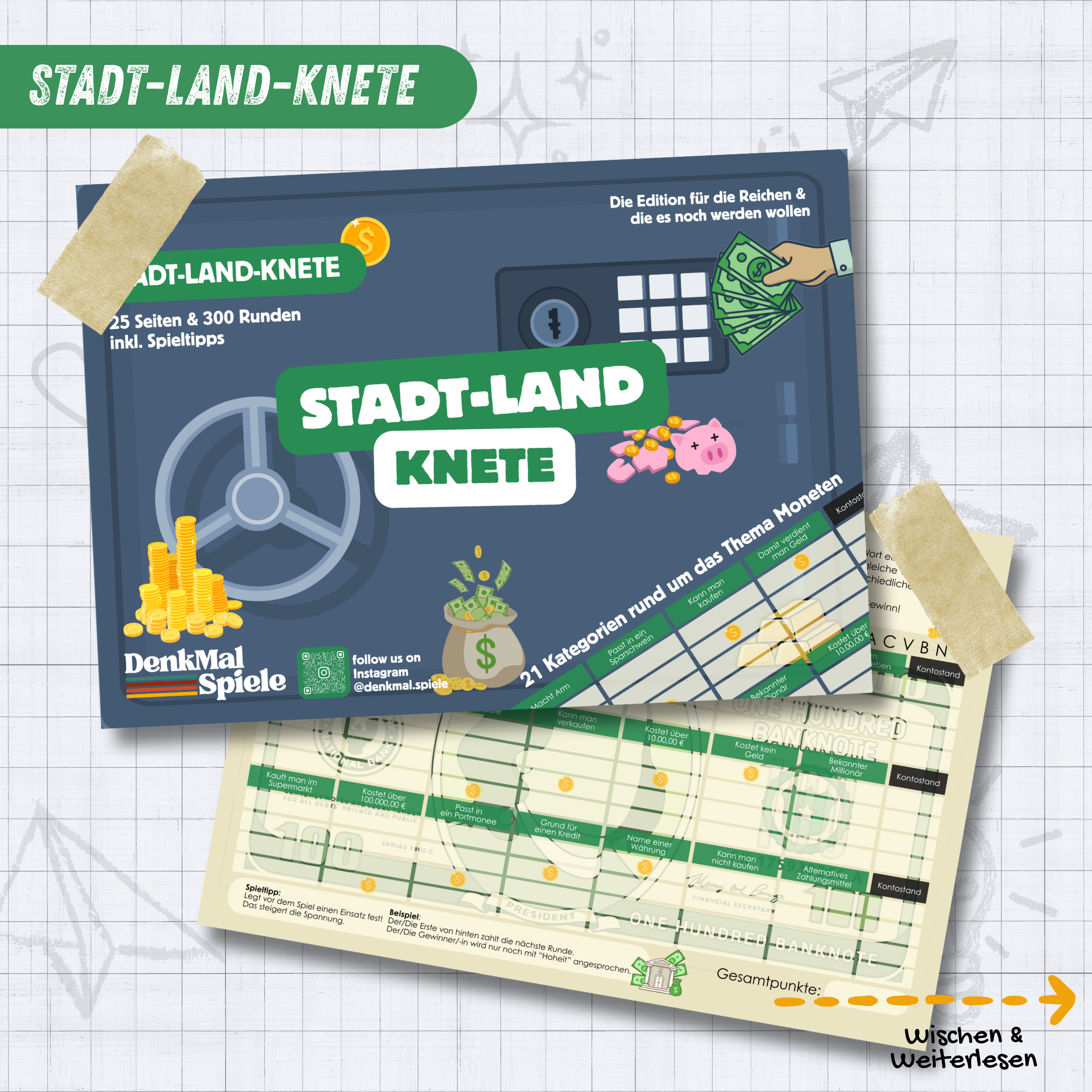 Stadt-Land-Knete Spielblock | Stadt-Land-Fluss Geld-Edition