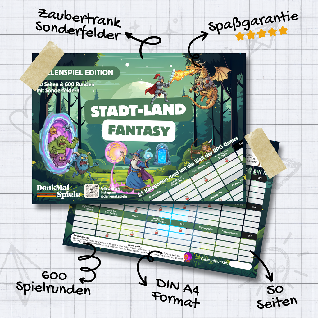 Stadt-Land-Fantasy Spielblock | Stadt-Land-Fluss RPG Edition