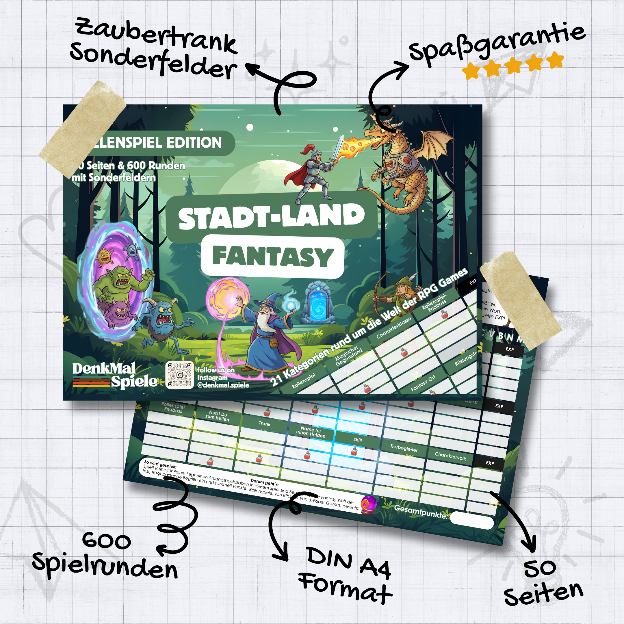 Stadt-Land-Fantasy Spielblock | Stadt-Land-Fluss RPG Edition