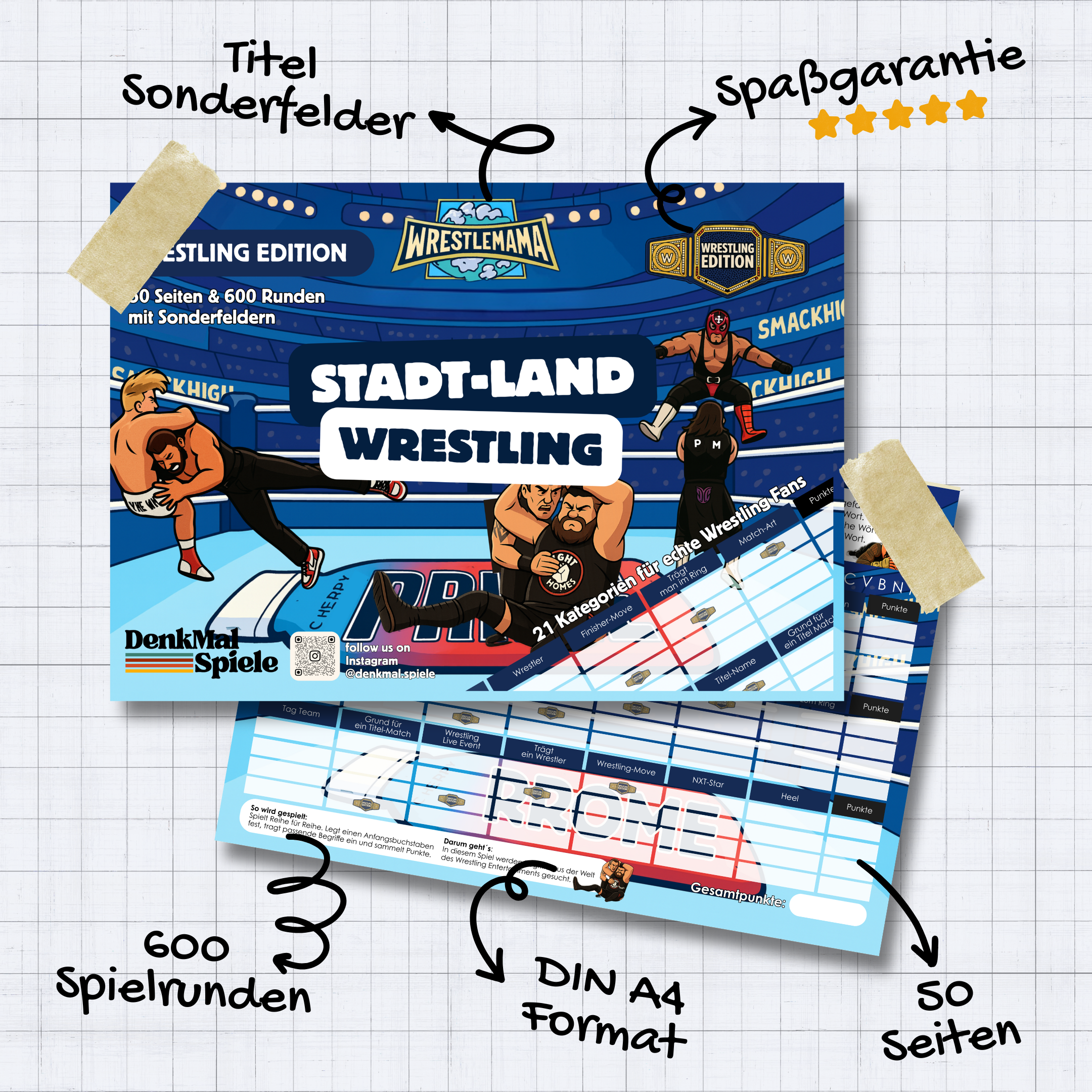 Stadt-Land-Wrestling Spielblock | Stadt-Land-Fluss Partyspiel