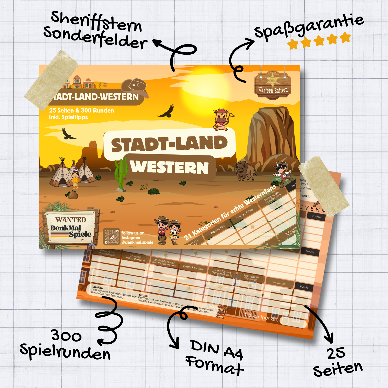 Stadt-Land-Western Spielblock | Stadt-Land-Fluss Wild West