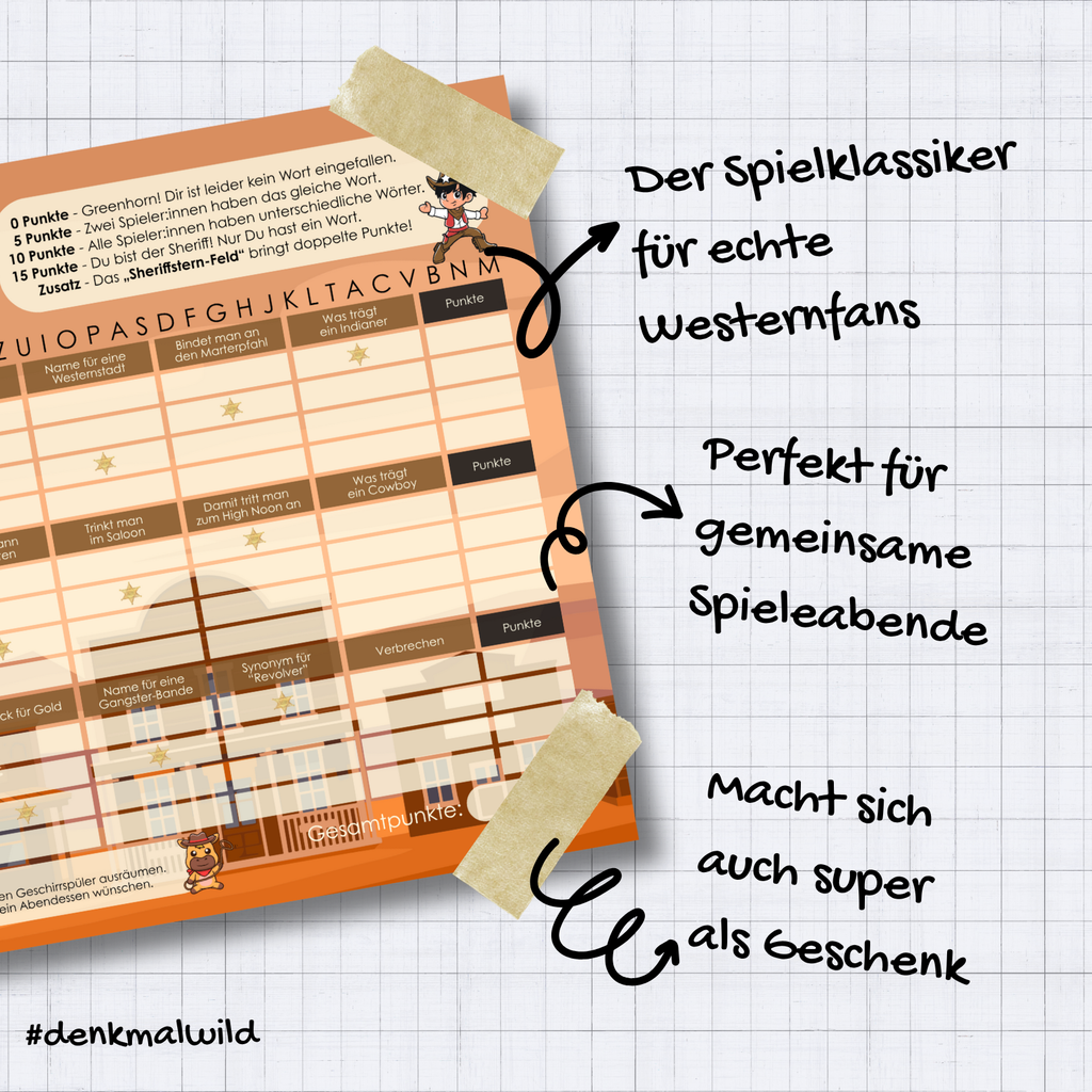 Stadt-Land-Western Spielblock | Stadt-Land-Fluss Wild West