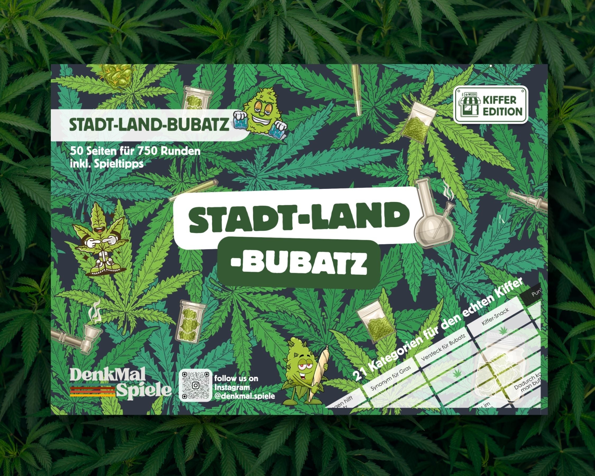 Stadt-Land-Bubatz Spielblock | Cannabis & 420 Partyspiel für Erwachse
