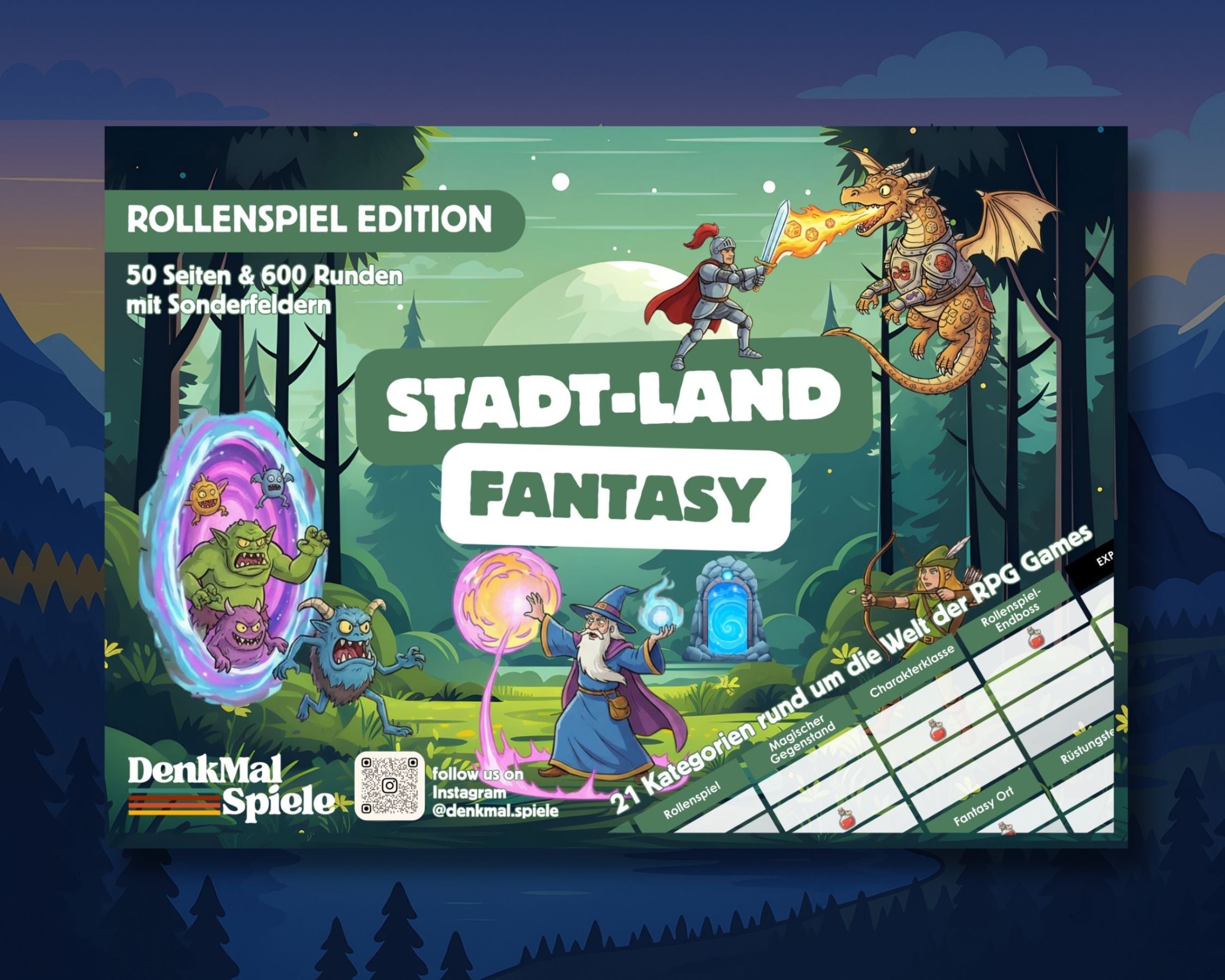 Stadt-Land-Fantasy Spielblock | Stadt-Land-Fluss RPG Edition