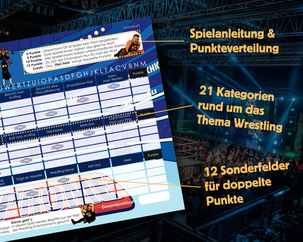 Stadt-Land-Wrestling Spielblock | Stadt-Land-Fluss Partyspiel