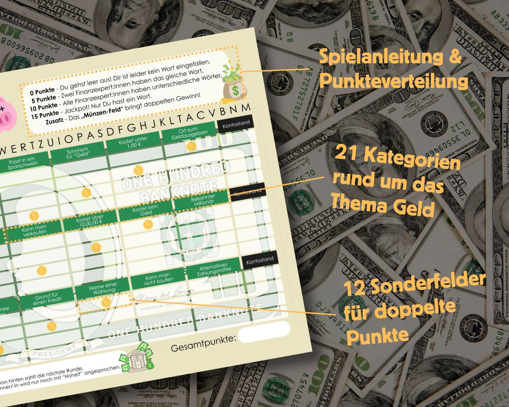 Stadt-Land-Knete Spielblock | Stadt-Land-Fluss Geld-Edition
