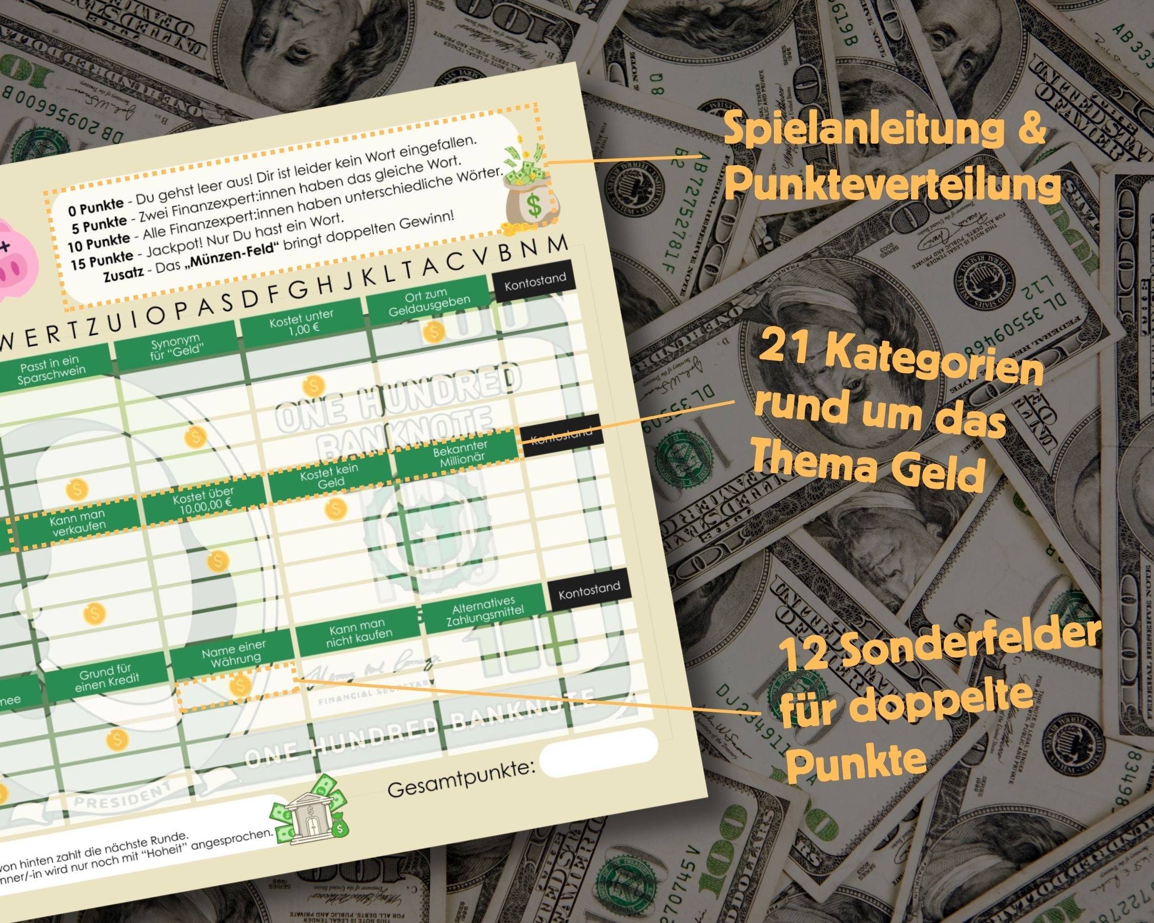 Stadt-Land-Knete Spielblock | Stadt-Land-Fluss Geld-Edition