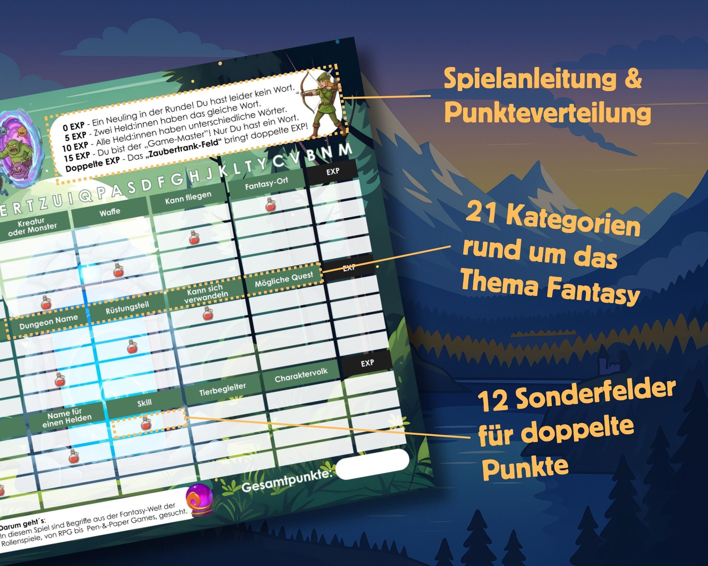 Stadt-Land-Fantasy Spielblock | Stadt-Land-Fluss RPG Edition