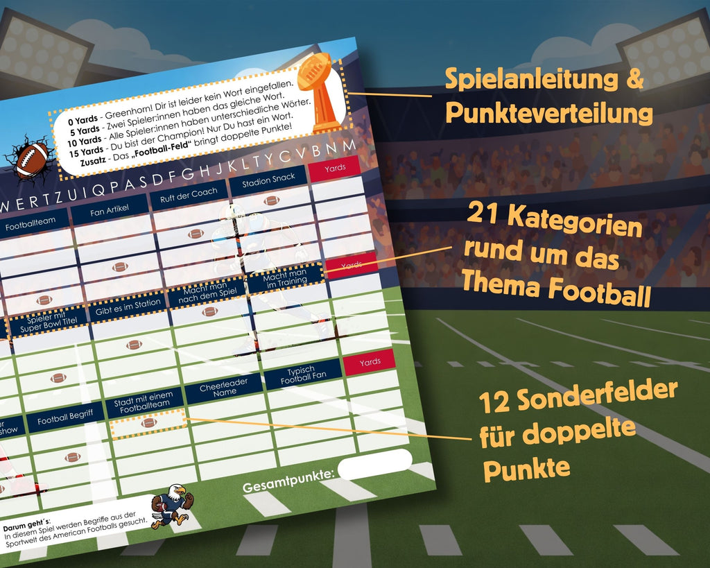 Stadt-Land-Football Spielblock | Stadt-Land-Fluss American Football