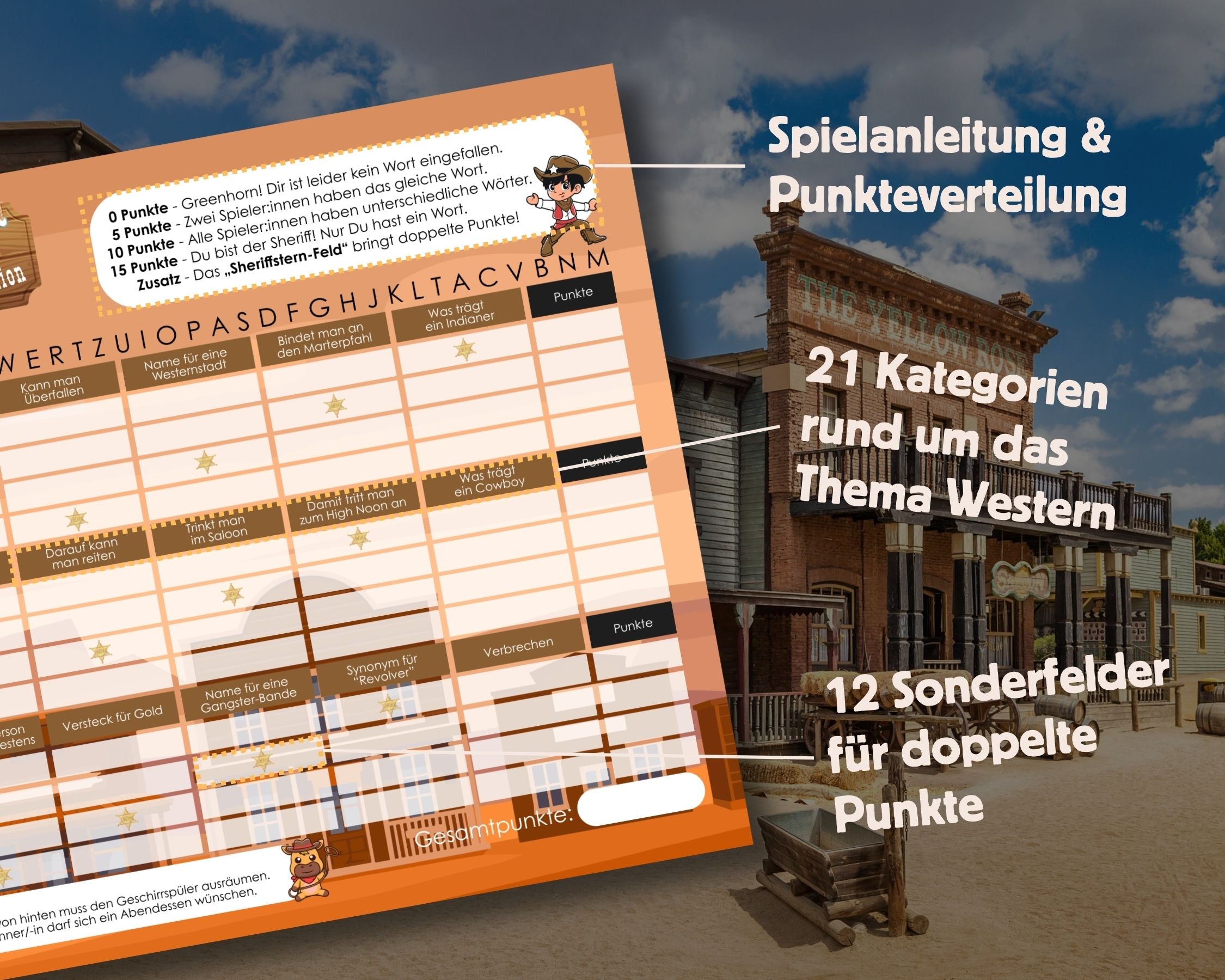 Stadt-Land-Western Spielblock | Stadt-Land-Fluss Wild West