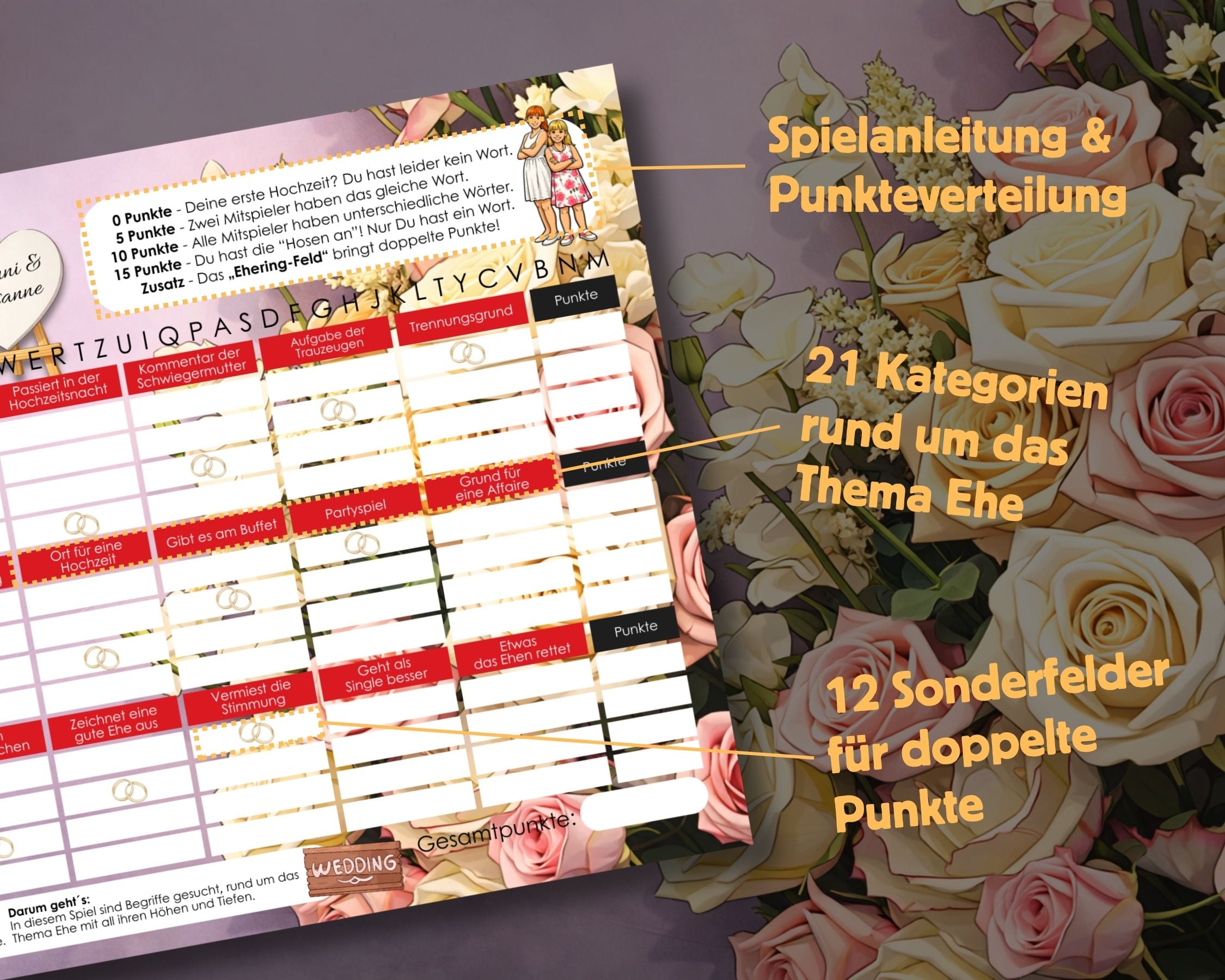 Stadt-Land-Fluss personalisiert – Hochzeits-Spielblock (Wedding Edition)