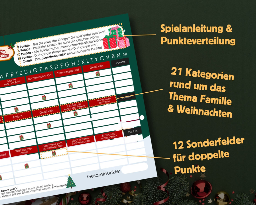 Stadt-Land-Fluss personalisiert – Weihnachts-Spielblock