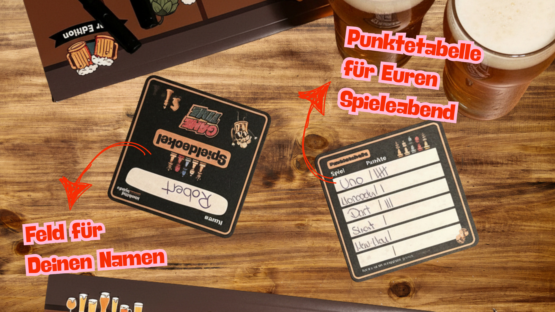 Beschreibbare Untersetzter für Spieleabende