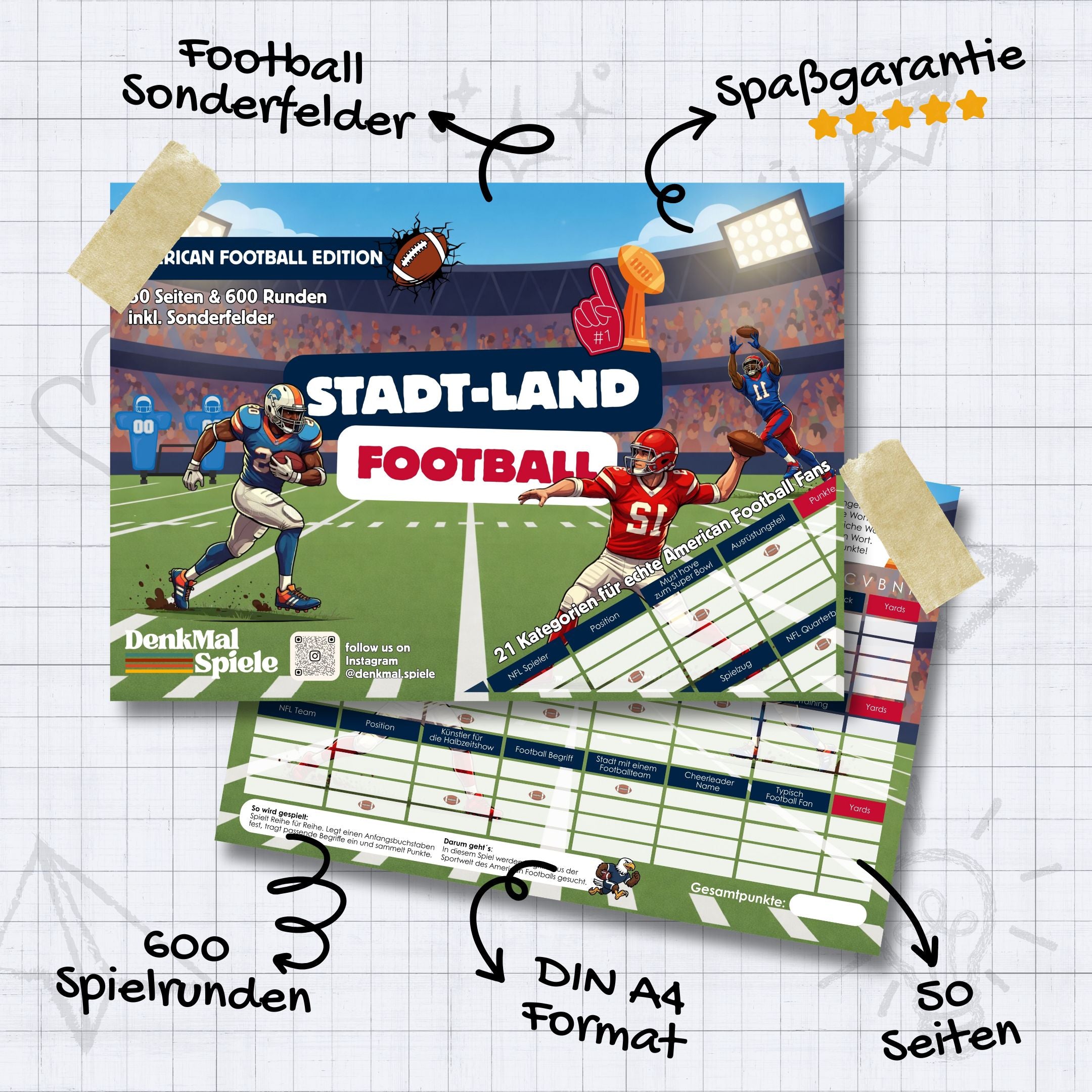 Stadt-Land-Football Spielblock | Stadt-Land-Fluss American Football